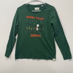 LLBean x Peanuts Snoopy Happy Trails Long Sleeve T Shirt Women's Green L